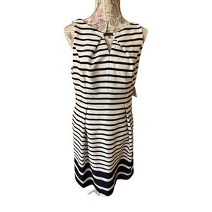 NWT Liz Claiborne Striped Sheath Dress Navy White Sleeveless SZ 10